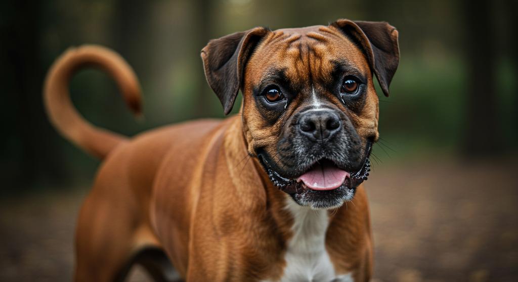 A Boxer dog playing outside