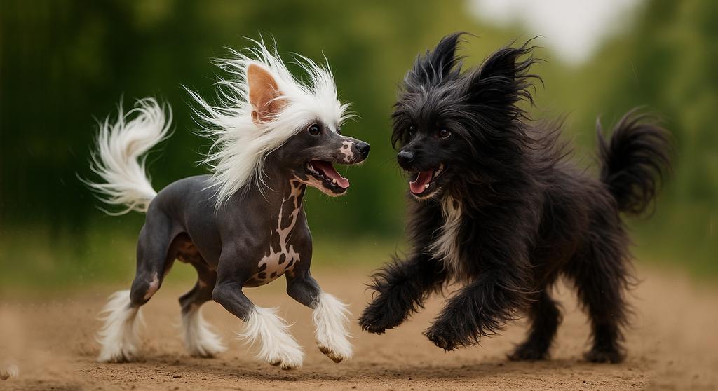 Chinese Crested dog standing outdoors on grass