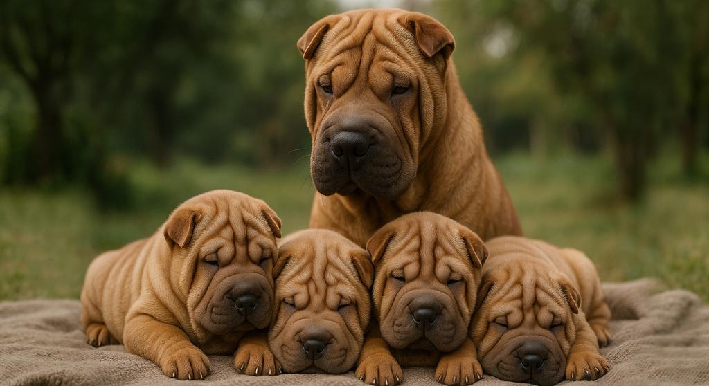 Chinese Shar-Pei breed profile showing wrinkled face and calm expression