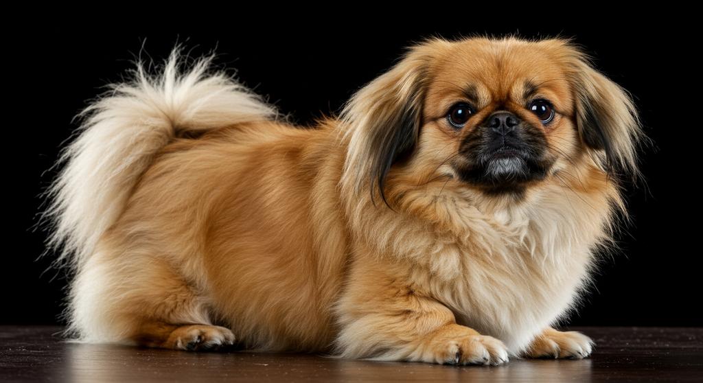 A Pekingese dog with a luxurious double coat and lion-like mane