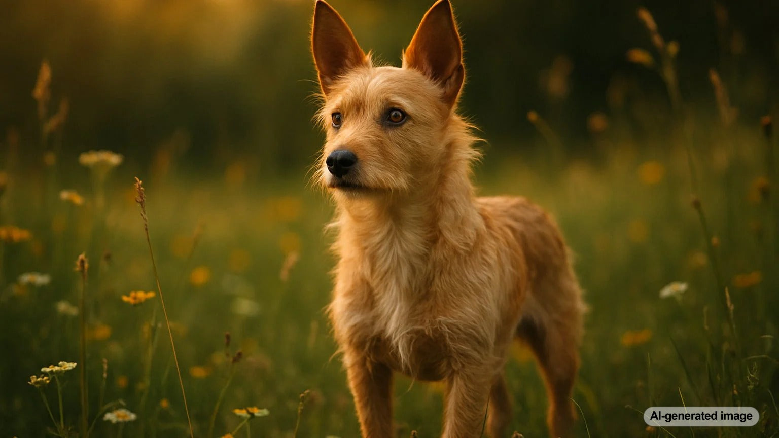 Portuguese Podengo Pequeno standing outdoors looking alert with large upright ears
