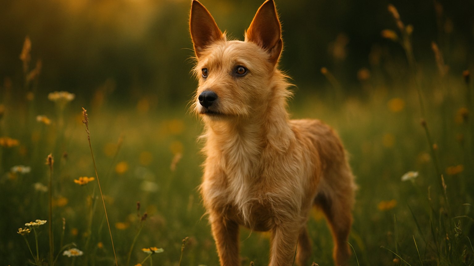 Portuguese Podengo Pequeno standing outdoors looking alert with large upright ears