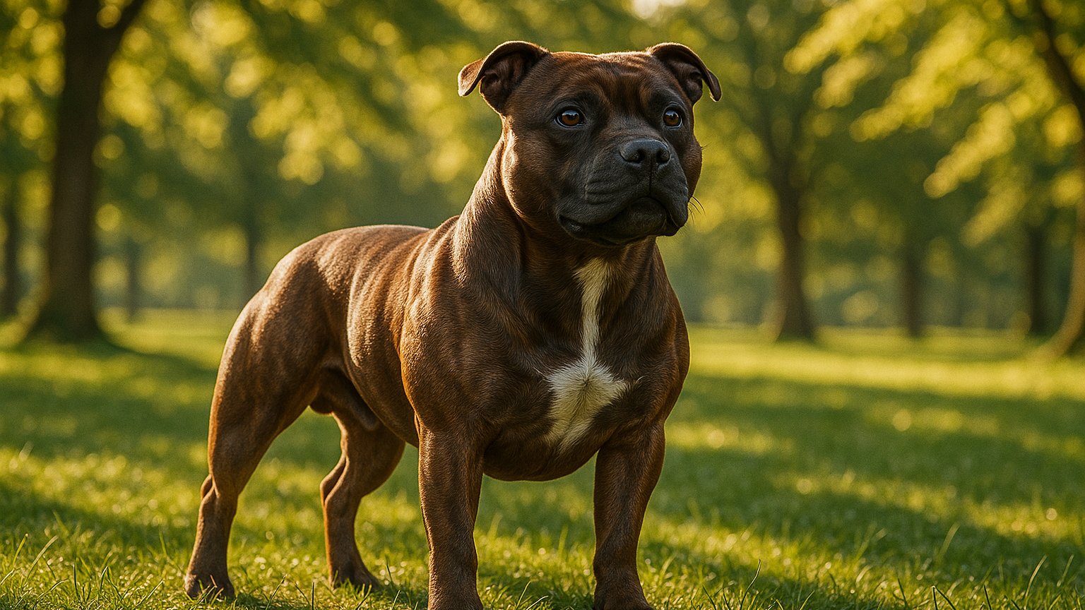 Staffordshire Bull Terrier showcasing its muscular build and friendly demeanor