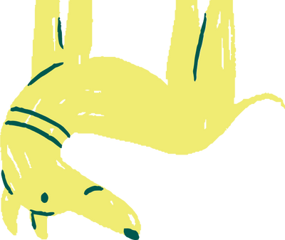 yellow upside down dog illustration