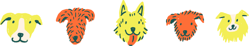 yellow and orange floating dog head illustrations