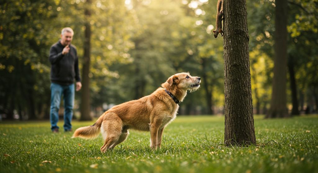 Dog attentively looking at owner during training session