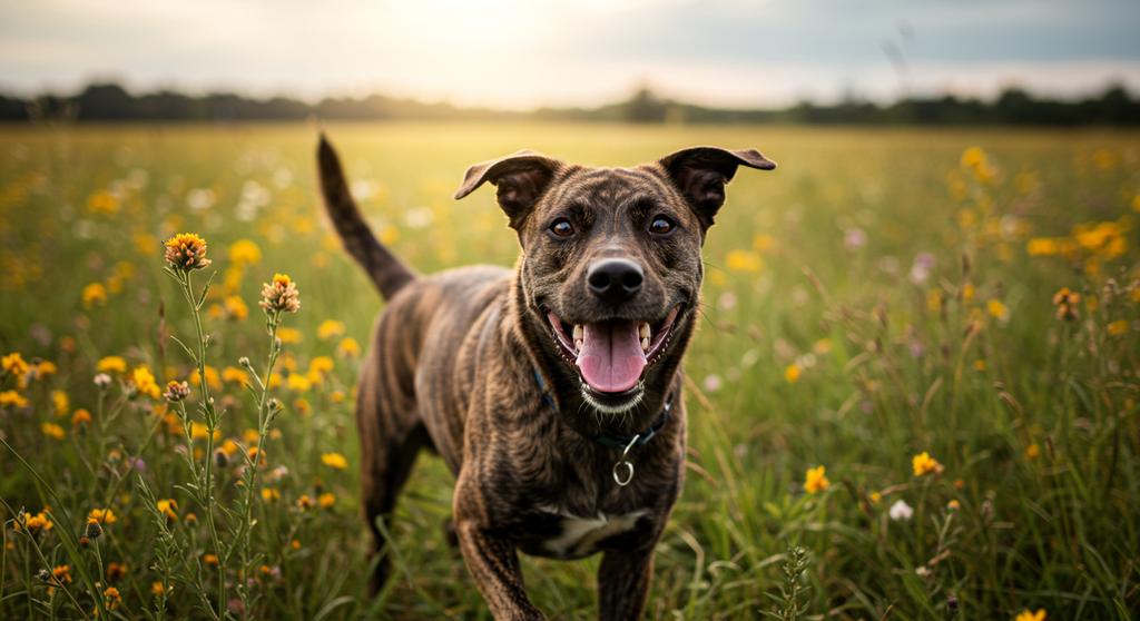 Happy dog wagging its tail and smiling