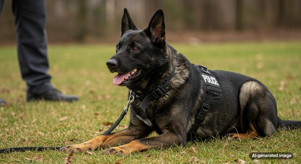 Police dog in action during a training exercise