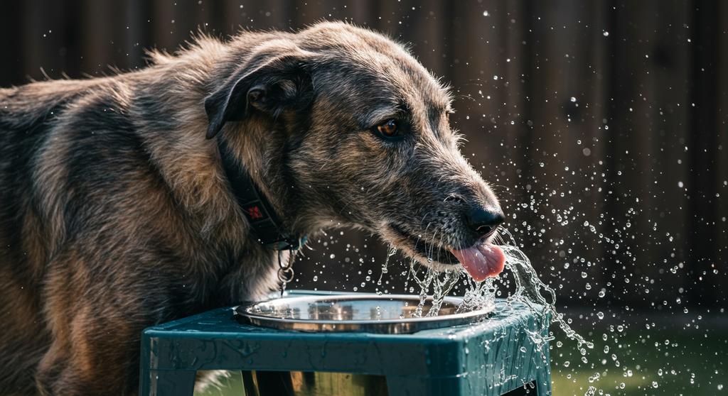 A dog drinking water from a bowl