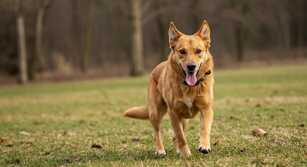 Senior dog enjoying a leisurely walk in the park