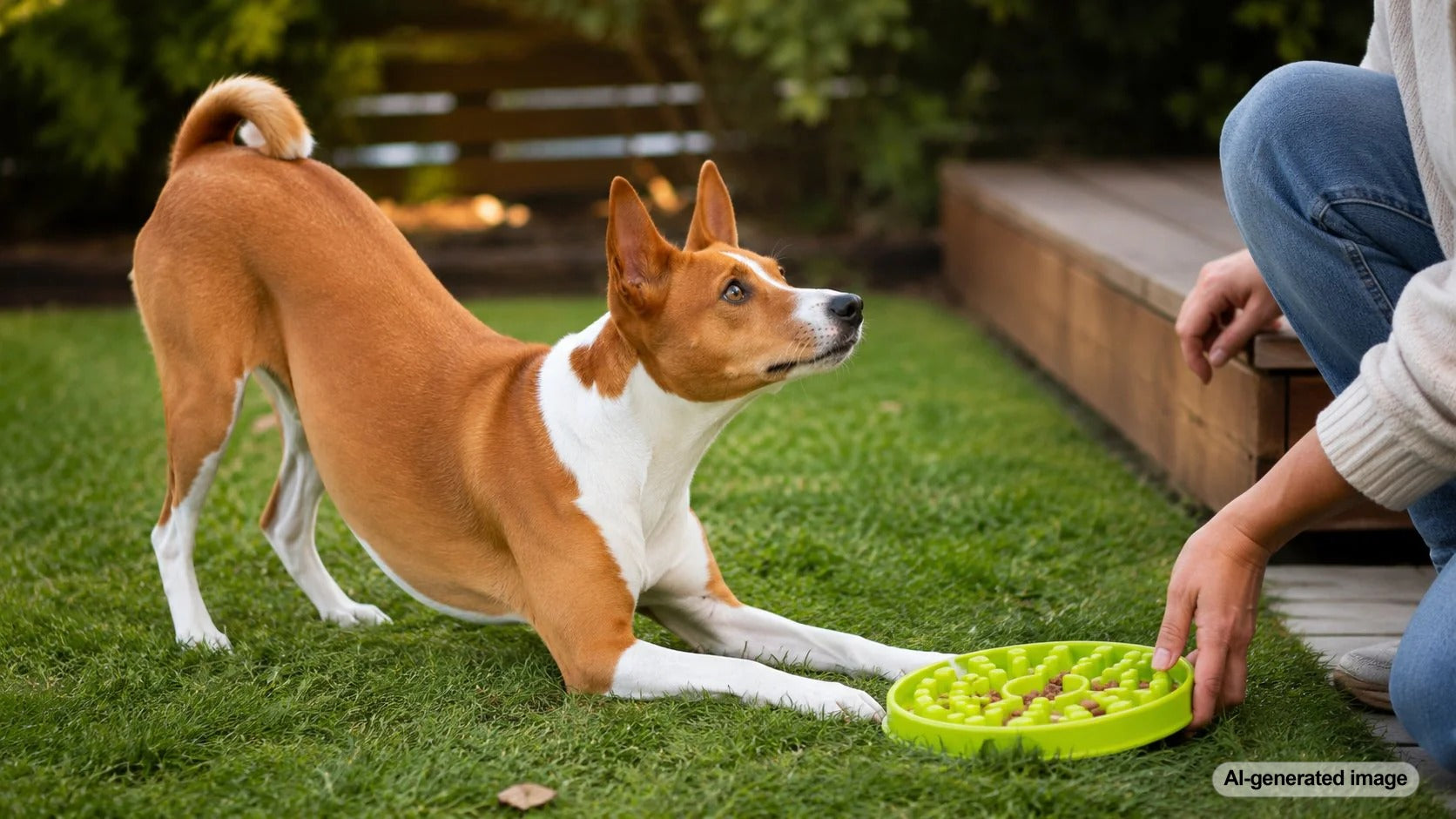 Dog enjoying a slower, calmer enriched mealtime routine