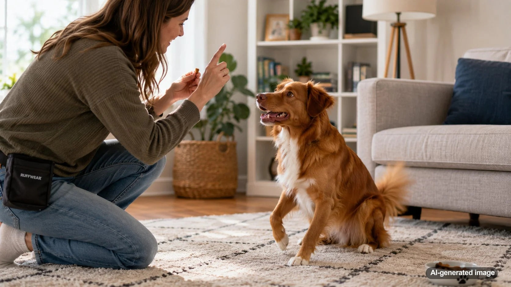 Dog learning bilingual training commands with a dog parent using rewards