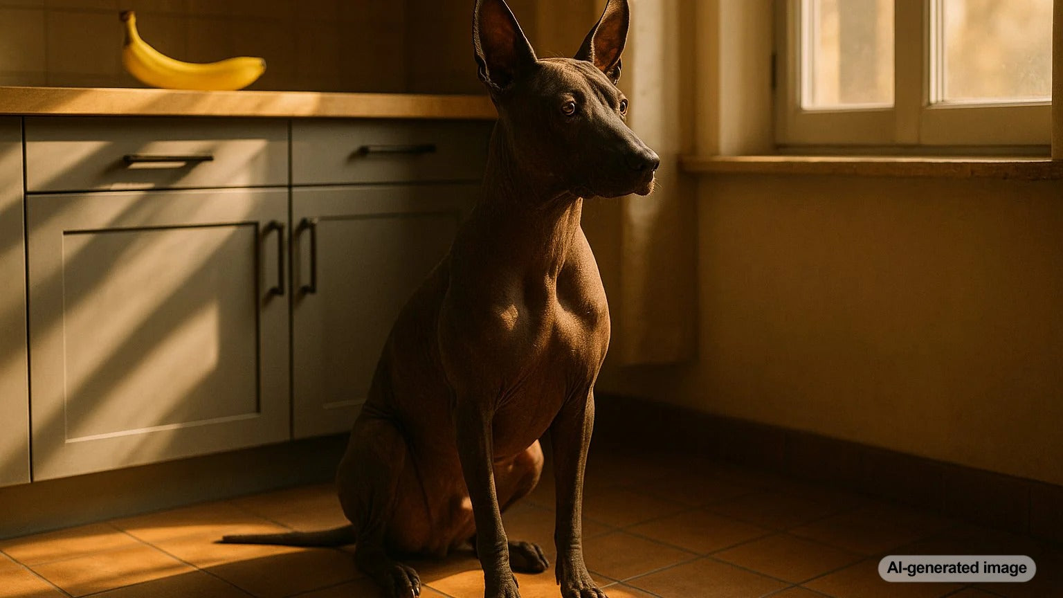 Dog looking at banana slices as a healthy treat