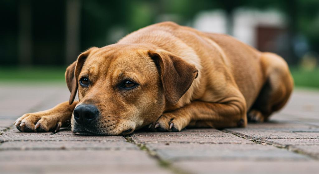 Dog looking bored while lying on the floor