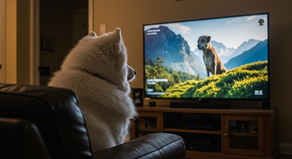 Dog watching television at home