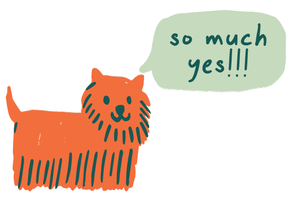 orange dog illustration with a text bubble