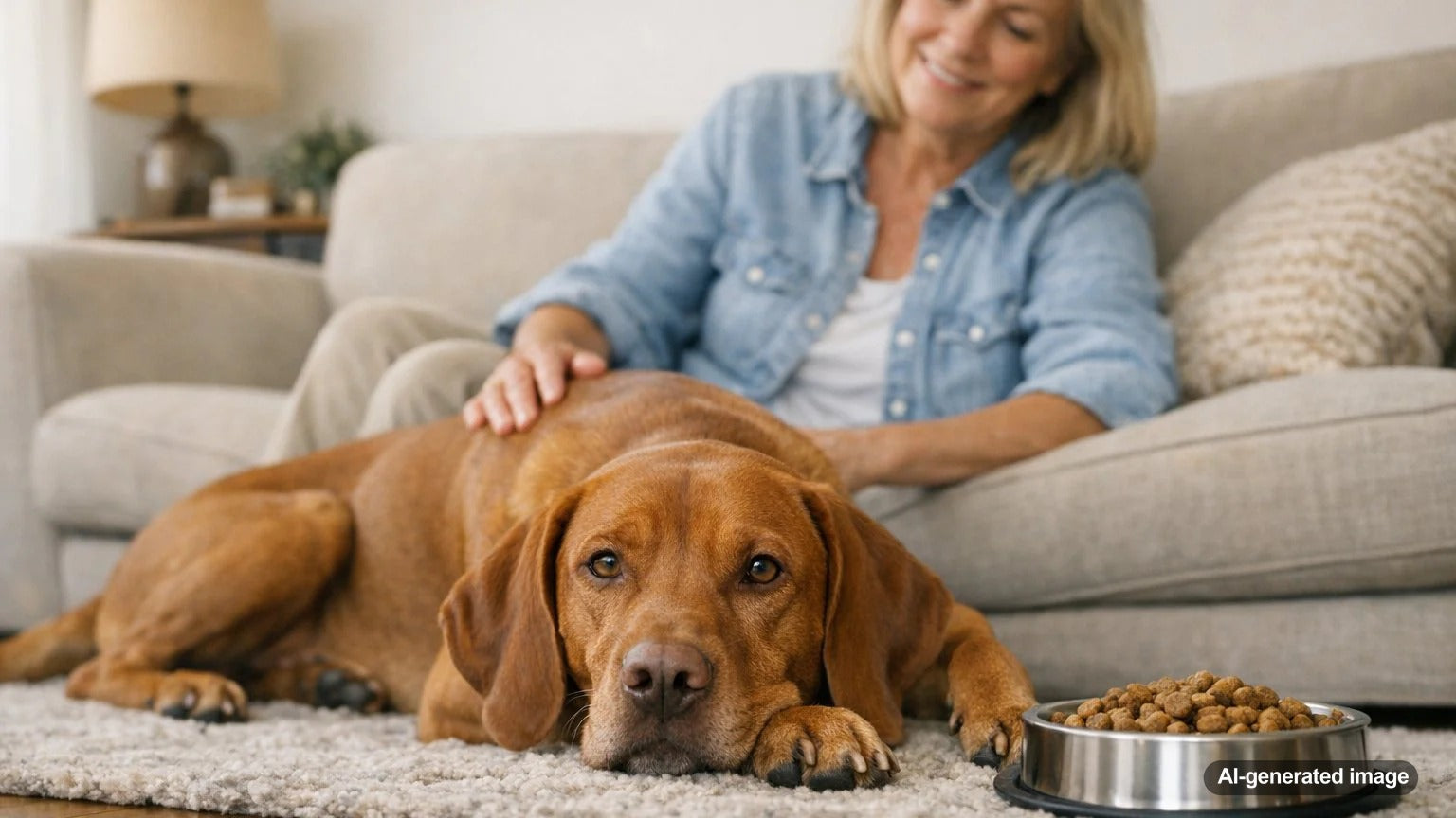 Active retiree walking happily with a dog outdoors