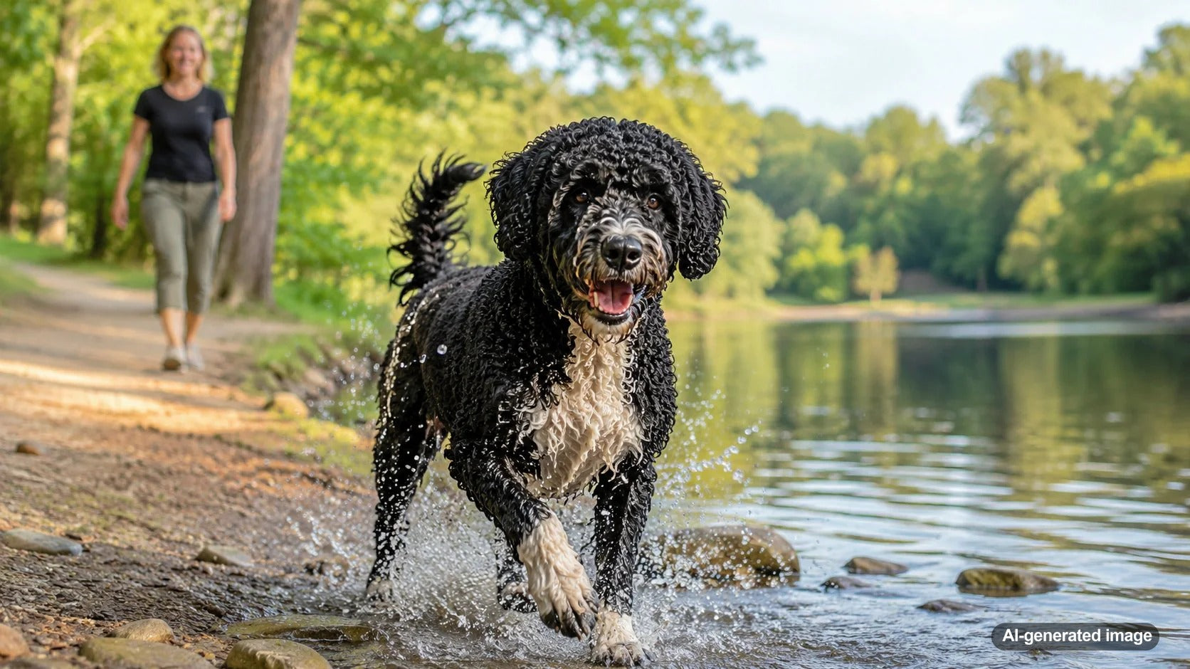 Happy water-loving dog splashing outdoors during water play