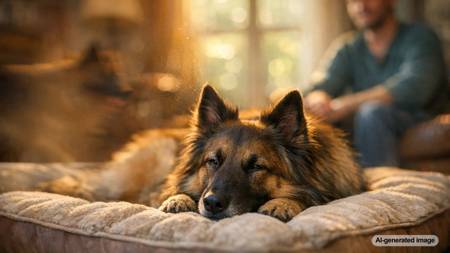 Dog relaxing after training with the settle command using calming enrichment toys
