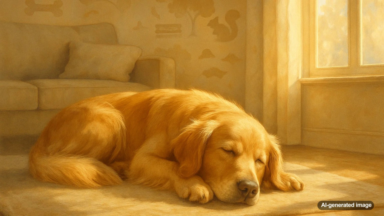 A dog peacefully sleeping, possibly dreaming of playful adventures
