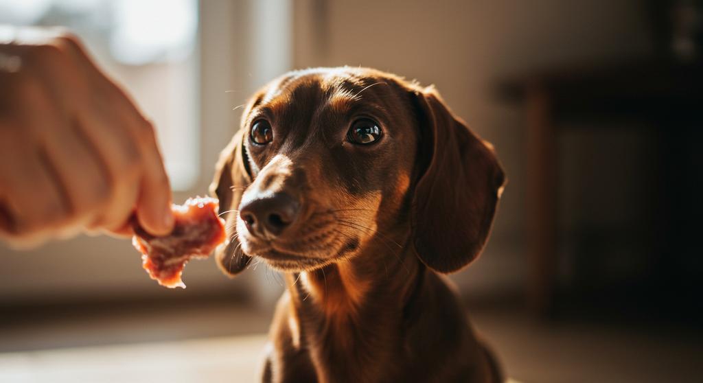 Dog enjoying a beef-flavored treat