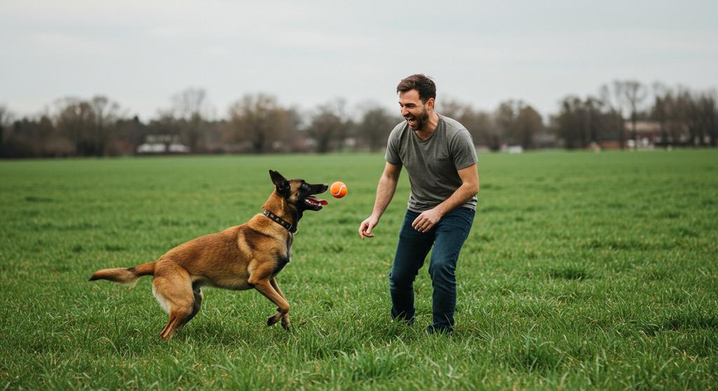 Dog engaging in structured play with owner