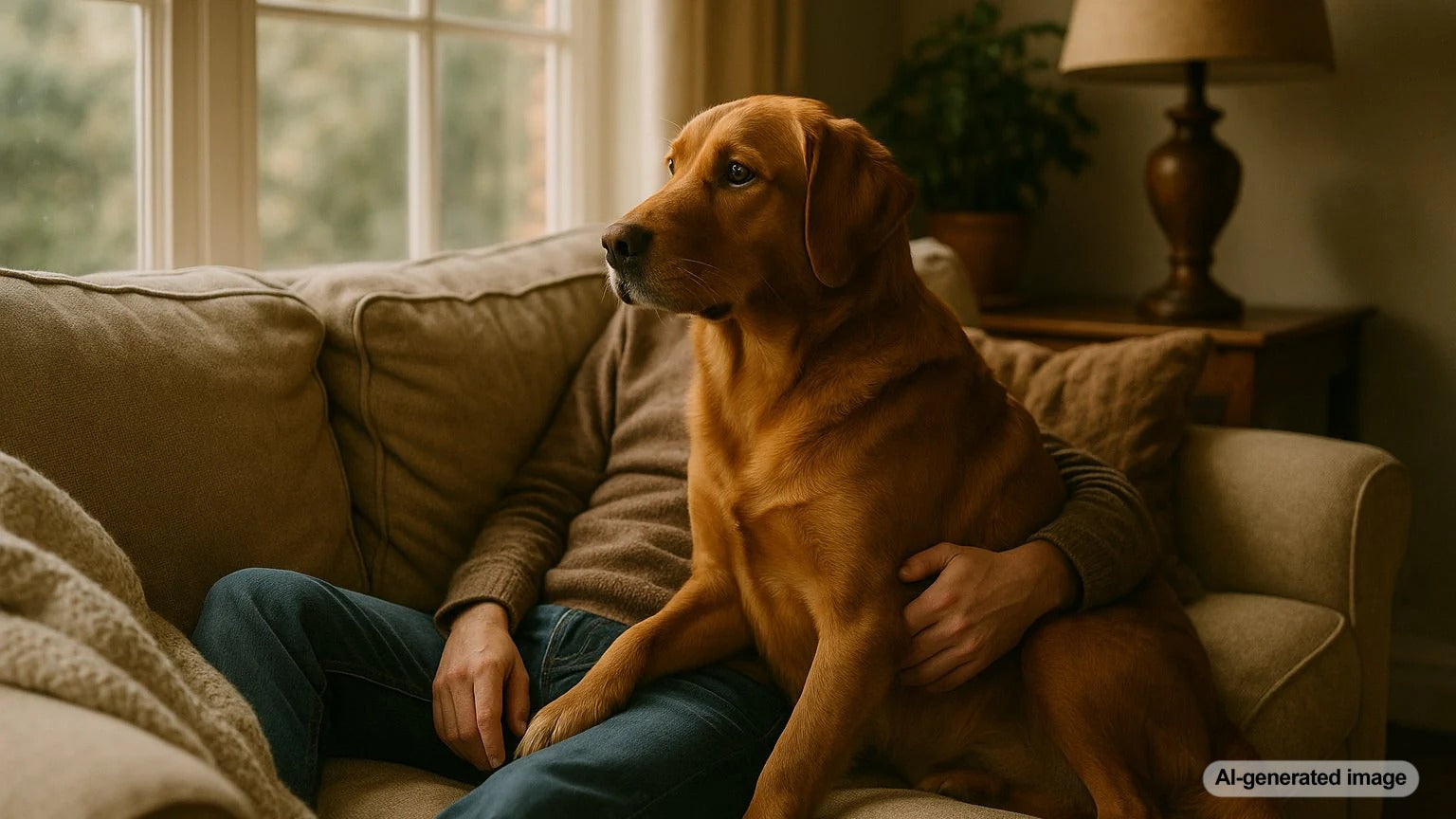 Cute dog following owner showing clingy behavior