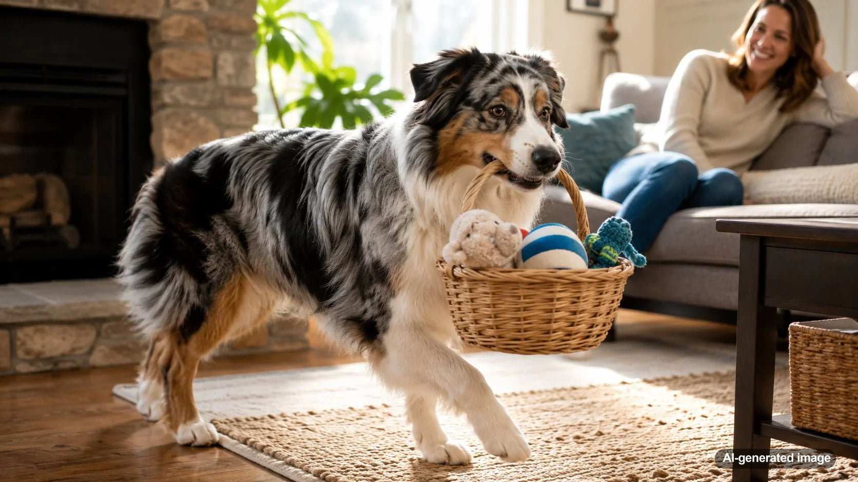 Australian Shepherd ready for a mentally stimulating enrichment job at home