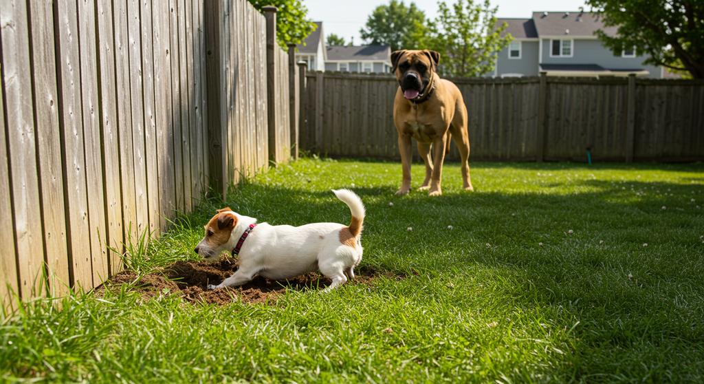 Dog digging a hole in the backyard