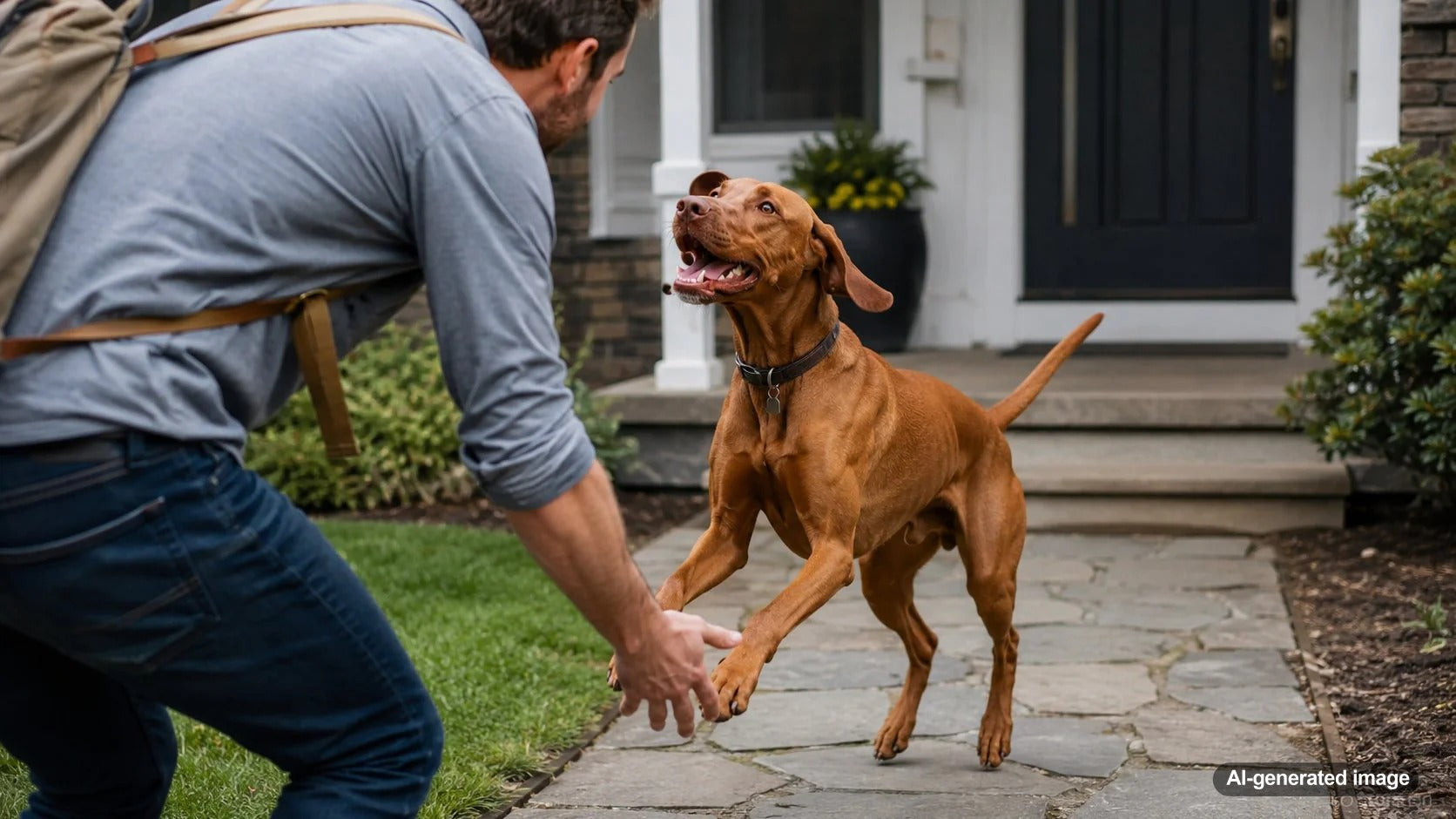 Happy dog excitedly greeting their owner at home