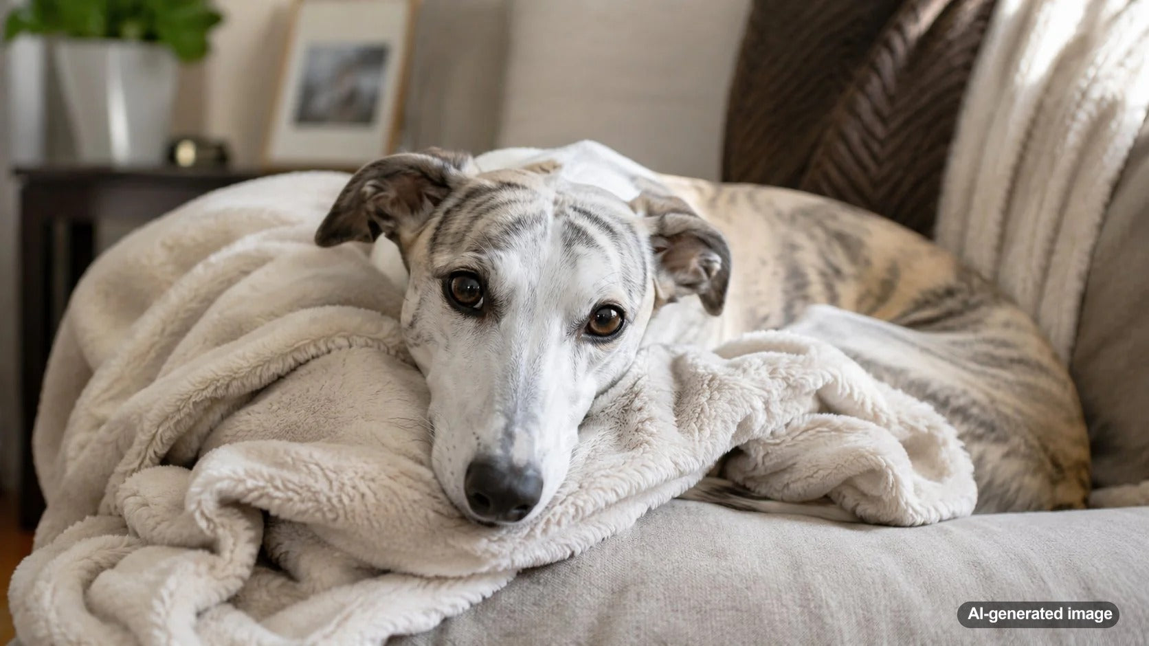 A cozy dog resting with a soft blanket while enjoying a calm and comforting enrichment routine