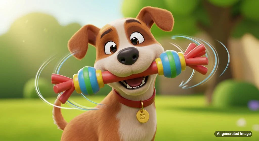 Dog shaking a toy playfully