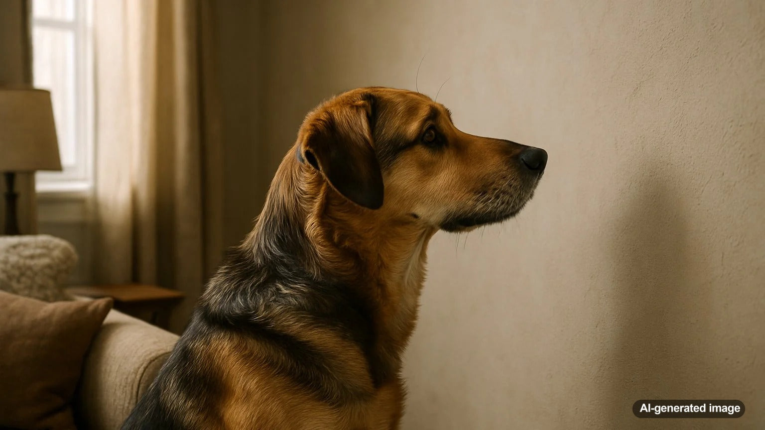 Dog staring at wall indoor mystery behaviour