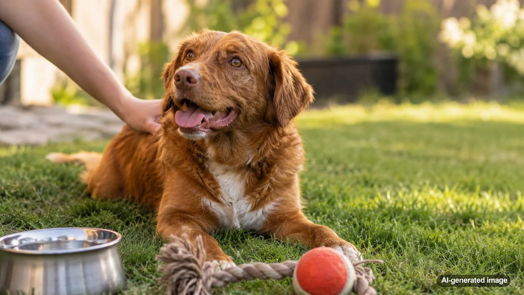 Dog relaxing with calming enrichment after an energetic play session